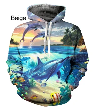 2020 Nye Mode dolphin dyreprint søde western stil hoodie for mænd og kvinder