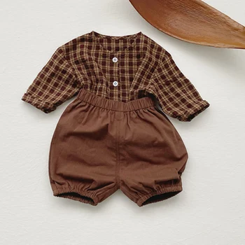 MILANCEL 2021 Spring Nye Baby Sæt Plaid Skjorter Og Solid Shorts 2 Pc ' er, der Passer Spædbarn Tøj