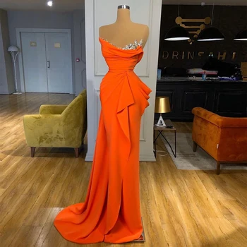2020 Elegante Orange Havfrue Kjole til Aften i Lang Vestidos Charmerende Aften Kjoler, En Skulder Formel Part Kjole robe de soiree
