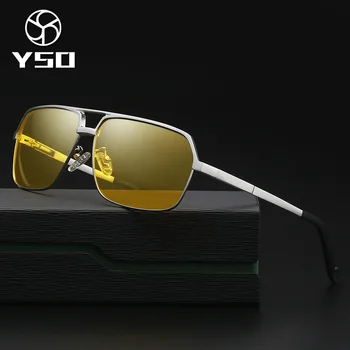 YSO Night Vision Briller til Mænd, Kvinder, Aluminium, Magnesium, hverken i Polariserede stik Gul Firkant Night Vision Goggles Til at Køre Anti Glare 8549