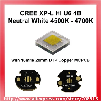 Cree XP-L HI U6 4B Neutral Hvid 4500K - 4700K LED Emitter Kunne Med Bare LED ELLER 16mm / 20mm Kobber Bord - 1 stk