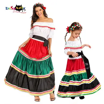 Eraspooky Traditionelle Folkemusik Mexicanske Kjole Kvinder, Piger Halloween Kostume Til Børn Mexico Carnival Part Familie Dans Fancy Kjole