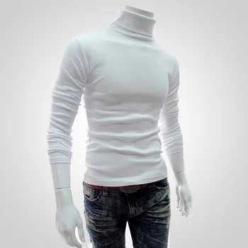 Ny 2020-Forår Vinter Varm Mænds Sweater Mænd Rullekrave Solid Farve Casual Sweater Homme Slim Fit Strikket Bomuld Pullovere