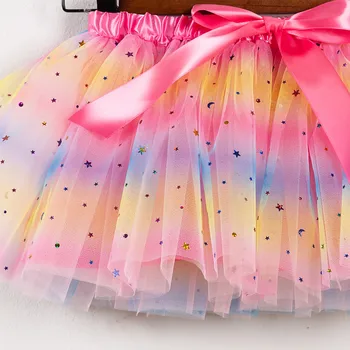 Børn Piger Party Dans Ballet Kostume Splejse Rainbow Tyl Nederdel+Bue Hårnål