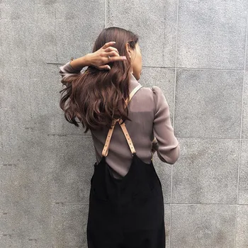 Harajuku Koreanske Bred Ben Bukser Kvindelige Foråret Sorte Stropper Bukser Med Høj Talje Seler Streetwear Bukser Kvinder Varme Efterår