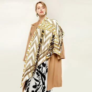 Stort Kvadratisk Tørklæde Stjal Kvinder Kæde Mønster Vintage Foulard Print Silke Tæppe Wrap NY [3628]