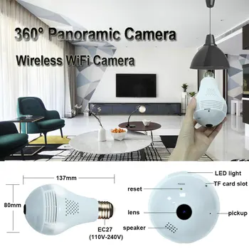 Fiskeøje Pære Lampe IP-Kamera 360 Graders LED Lys Trådløse Hjem Sikkerhed WiFi CCTV To Måder Lyd Kamera