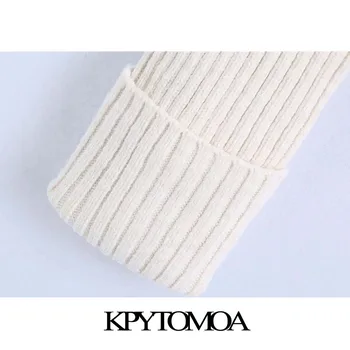 KPYTOMOA Kvinder 2021 Mode, Varm, der er Beskåret, Ribbede Strikket Sweater Vintage Høj Hals Lange Ærmer Kvindelige Pullovere Smarte Toppe