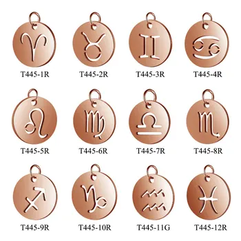 5 Stykker, Steg Guld Fyldt Stjernetegn Symbol På 12 Konstellation Charme Engros Rustfrit Stål Aldrig Plette