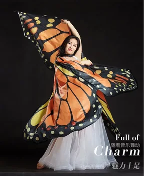 Voksen mavedans sommerfugl vinger ydeevne kostume vis rekvisitter kvindelige dans kostume farverige vinger rainbow vinger sende stick