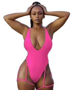 Sexy Deep V Fast i Et stykke Svømning Badetøj Kvinder Bikini Maio Biquini Mujer Trikini Plus Size Badetøj S-XXL