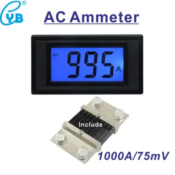 AC-Strøm-Indikator AC 1000A med Shunt 1000A/75mV Ampere Meter Panel LCD Digitalt Amperemeter Forsyningsspænding DC 5V 24V DC/AC 8-12V