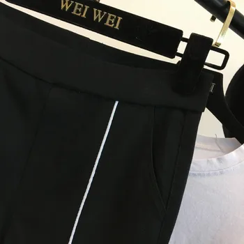 Fashion streetwear sort bell-bund bukser kvinder formelle kontor Split Slanke og Lækre detaljer plus size Elastisk talje Flare pants