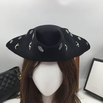 Mode Fritid sceneoptræden Tricorn Uld Cap til Mænd og Kvinder Pirater Hat Magic Cos Rekvisitter