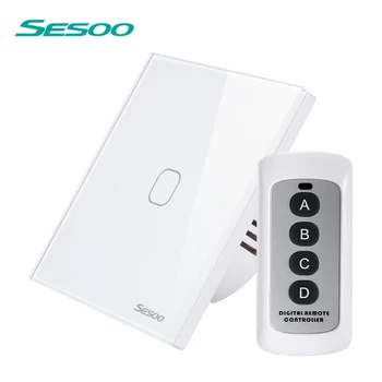 SESOO Fjernbetjening Touch Sensor Wall Light Switch 1 2 3 Bande 1 Måde LED-Indikator Hærdet Krystal Glas Panel EU-Standard AC