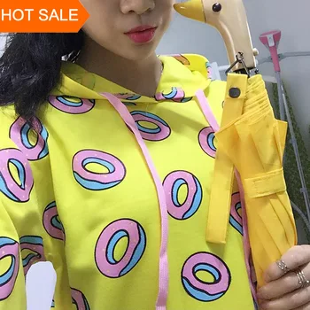 Forår og Efterår 2020 Søde Donut Print Pullovere Geometriske Kvinder Hættetrøjer Sweatshirt Mode Gul BTS Unisex med sportstøj Kvindelige