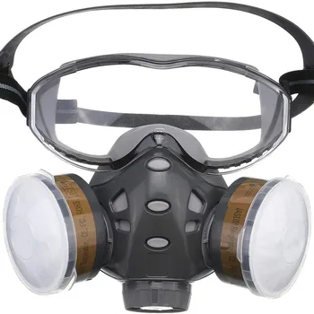 Støvmaske Gas Maske Med Filtre og Bomuld Beskyttelsesbriller Fuld ansigtsskærm Åndedrætsværn For Spray Maling Kemiske Genanvendelige Vaskbar