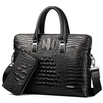 Mænd Business Håndtaske tværsnit Krokodille Mønster Casual Taske PU Læder Messenger Bag Til Mænd