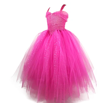 Pigerne Pink Glitter Tyl Tutu Kjole Børn Hæklet Aften Strop Kjole Balkjole Børn Party Banket Kostumer Sparkle Kjoler
