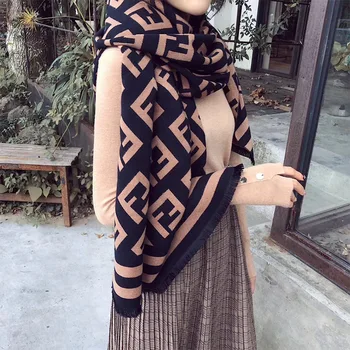 Fashion Vinter Luksus Designer Varm Bomuld Tørklæde til Kvinder