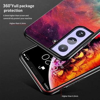 Gradient Stjerneklar Phone Case For Samsung Galaxy S21 Ultra Soft Frame Stødsikkert For Samsung S21 Plus Hærdet Glas Cover Fundas