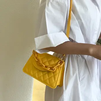 Quiltet Tråde PU Læder Crossbody Tasker Til Kvinder 2020 Candy Farve Kæde Solid Farve Travel Mode Luksus Håndtasker Skulder
