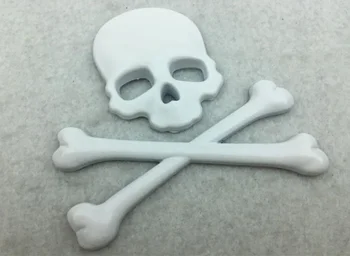 3D-Hvid Metal Kraniet Skelet på Tværs af Bilens Bagagerum Bag Emblemer Badge Decal Sticker