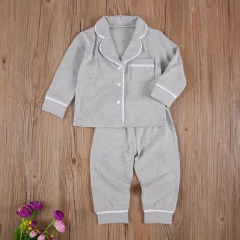 2020 Falde Foråret Baby Drenge Piger Pyjamas Sæt Tøj til Børn langærmet ensfarvet Enkelt-bresated Shirt + Lange Bukser 1-5T