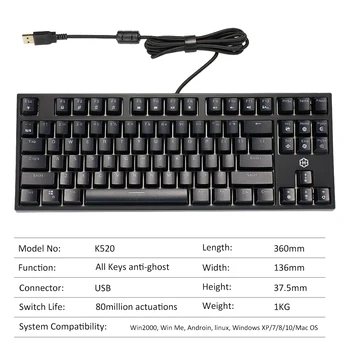 HEXGEARS K520 87 Taster Gaming Mekanisk Tastatur Vandtæt kailh max Skifte enkelt baggrundsbelyst Tastatur til Tablet Desktop-russisk
