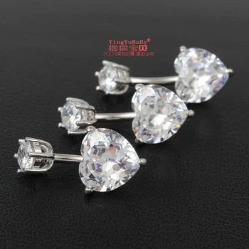 925 rent sølv navle ring fast i ægte sølv navle ring piercing smykker hjertet zircon sten pin længde 6 8 10 mm