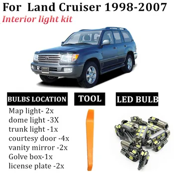 15Pcs LED-Lampe Bil Pærer Interior Package Kit Til Toyota Land Cruiser 1998-2007 Kort Dome Døren Lys bil T10 guirlande tilbehør