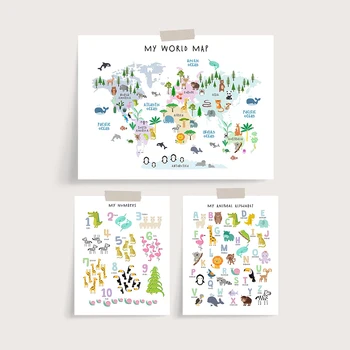 Baby Plakat Min Verden Kort Skov Dyr Plakat Børnehave Print Tegnefilm Væg Kunst, Lærred Maleri Billeder Til Børneværelset Dekoration