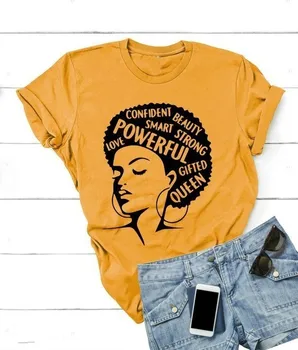 Afro Dame Shirt Feministiske Kvinder Tee Girl Power Tshirt Sommer Fashion T-shirt Inspirerende Ord Breve Udskrivning Bomuld-J731