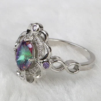 BIJOX STORY mode kvindelige ring 925 sterling sølv smykker med rainbow topas ringe til bryllup løfte part gaver størrelse 6-10