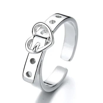 Foxanry 925 Sterling Sølv Bogstaver Ringe til Kvinder Kreative Enkel KÆRLIGHED Hjerte Bælte Spænde Geometriske Trendy Part Smykker Gaver