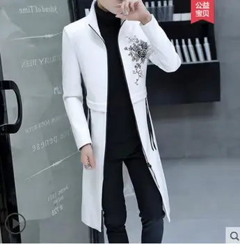 M-3XL 2018 Mænd tøj koreansk mode slim Læder trench coat plus size slim lang stil hairstylis PU læder jakke kostumer
