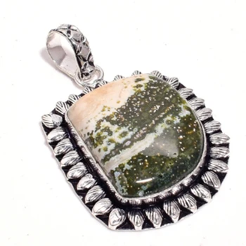 Ægte Ocean Jaspis Vedhæng i Sølv Overlay over Kobber , håndlavede Kvinder Smykker gave, P8922