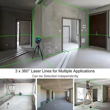 Huepar 12 Linjer 3D Cross Line Laser-Plan Grøn laserstråle Linje med Li-ion batteri selvnivellerende 360 Vertikalt og Horisontalt