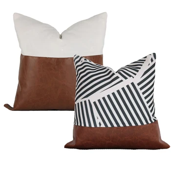 Dekorative Smide pudebetræk 2 Pack til Sofa, Sofa, eller en Seng Bomuld Sort Hvide Geometriske Imiteret Læder Zulu Sæt 18