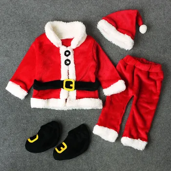 4stk Spædbarn Baby Santa Claus Jul Tops+bukser+hat+sokker Tøj Sæt Kostume Bomuld Spædbarn Body langærmet Baby Tøj