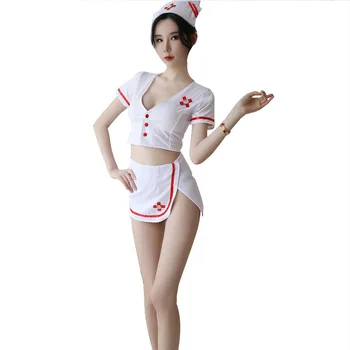 Sygeplejerske Sexet Undertøj Ensartet Sæt Hat + Top + Nederdel + G-streng Sygeplejerske Sexet Undertøj rollespil
