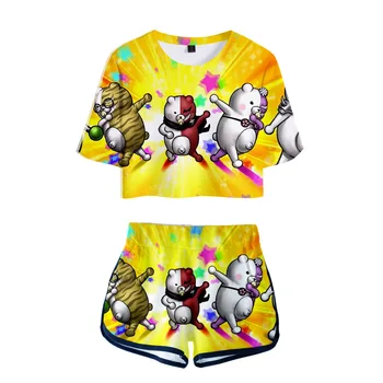 Super Dangan Ronpa Danganronpa To delt Sæt Kvinder Afgrøde Top og Shorts Mono Kuma Monokuma Sort Hvid Bjørn Anime Cosplay Kostume