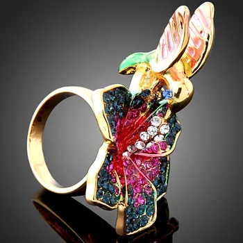 1stk Nye 2018 Guld Farve Gorgeous Legering Ring Blomst Og Fugl, Design, Mode Ring For Kvinder GRATIS FRAGT