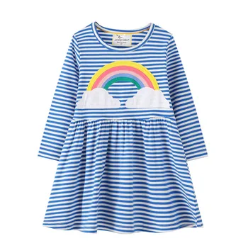 Buksetrold Piger Dress Efteråret Børn Striber Kjoler til Pige Kostume Bomuld Prinsesse Kjole med Rainbow Pynt Baby Pige Tøj