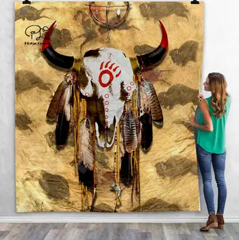 Sort Indfødte Indiske Lakota Kraniet buffalo soldier 3D Quilt Tæppe Voksen Sengetøj Smide Blødt Varmt Tæppe Med Bomuld, Dyne-5