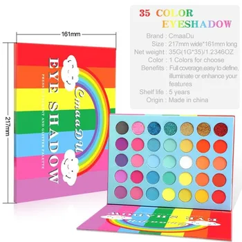 35 Farver Rainbow Sød Part Øjenskygge Pallete Neon Makeup Palette Glimmer Glimmer Matte Nuancer Matellic Nude Blendable Pigment
