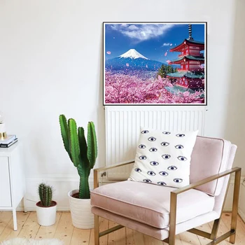 EverShine Diamant Broderi Liggende Billede Af Rhinestones Fuld Pladsen Japansk Diamant Maleri Cherry Blossoms Home Decor