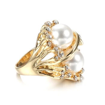 Wbmqda Unikt Barok Perle Ring For Kvinder Mode Guld Farve Boho Part Crystal Stor RingsVintage Bryllup Smykker