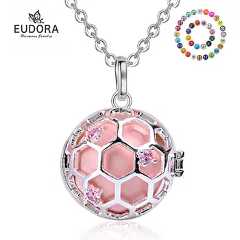 EUDORA 20 mm Bikube Medaljon Bur Halskæde med Pink Krystal CZ Harmoni Bola Kugle Vedhæng med Lyd farverige Graviditet Bolden K312