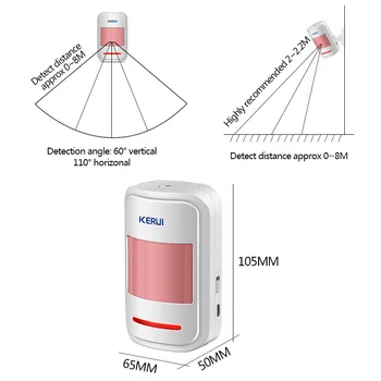 KERUI Motion Sensor, Detektor For PSTN, GSM Alarm System Czujnik Ruchu 3Pcs/masse Garage Alarm Trådløs Infrarød-PIR-Sensor